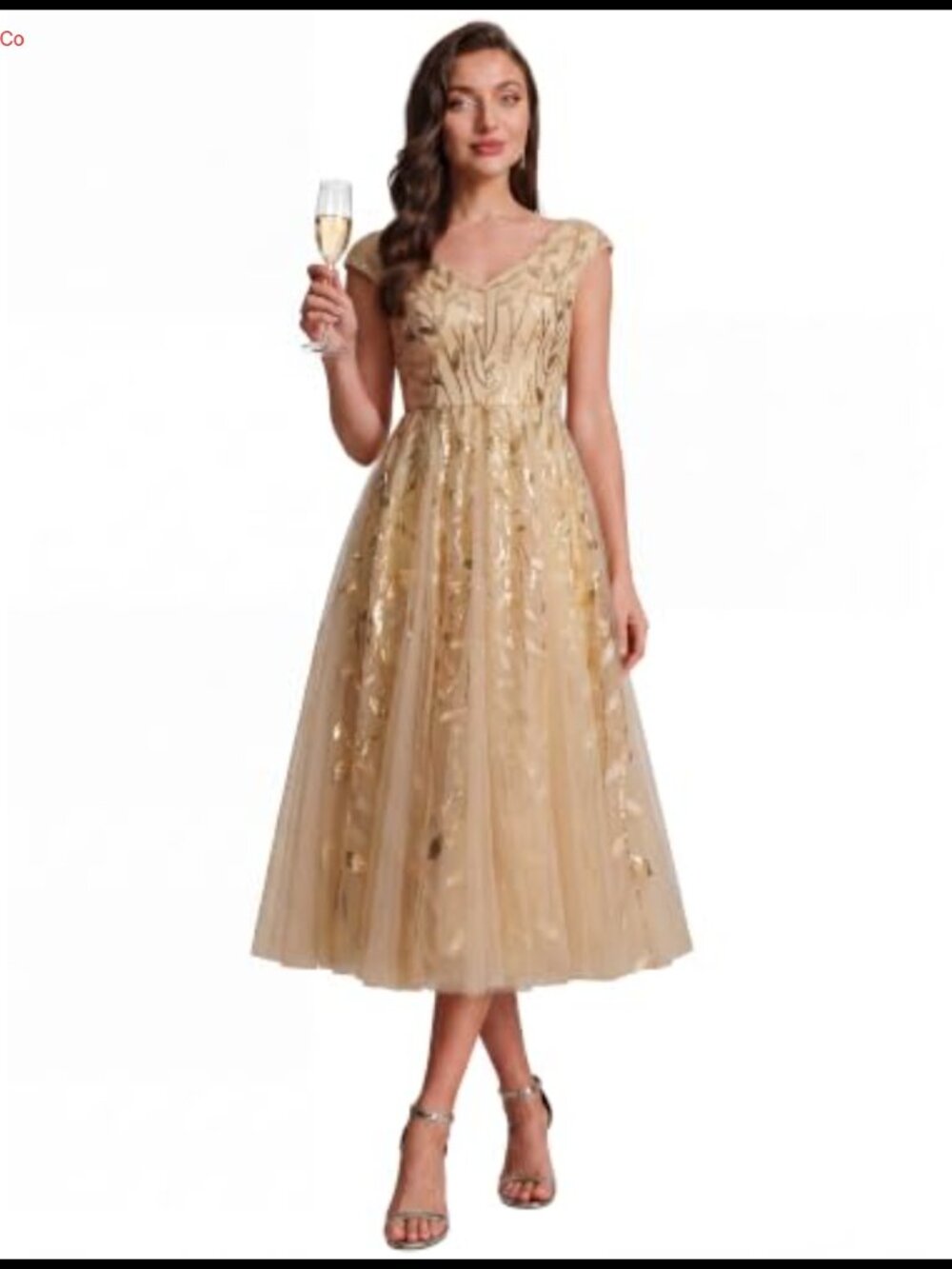 Ever-Pretty Sequin Formal Wedding Guest Midi Dress Cap Sleeve A-Line